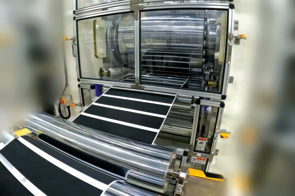Electrode coating rollers on a battery manufacturing line