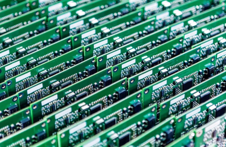 Rows of assembled circuit boards