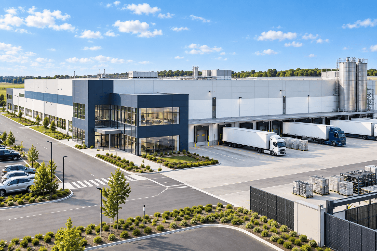 Manufacturing campus with loading docks and industrial logistics
